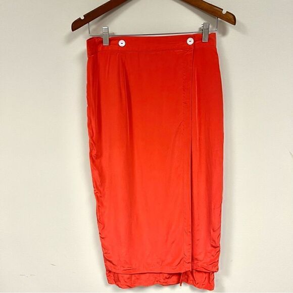 Silk straight orange vintage skirt. - Picture 1 of 8